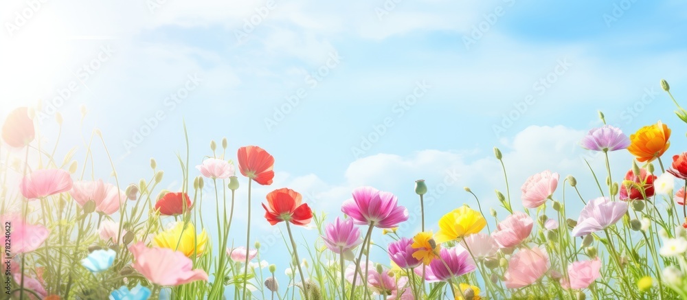 Colorful blooms under clear sky