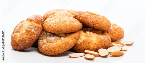 Pile of Almond Cookies on Bright Background