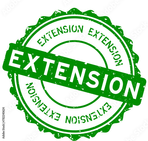 Grunge green extension word round rubber seal stamp on white background