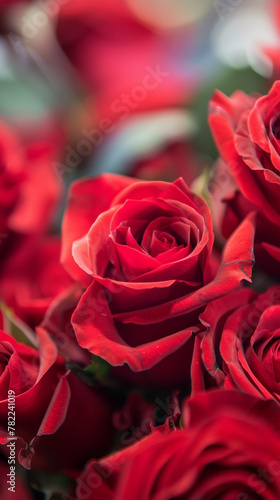 Close-up of vibrant red roses with soft focus background