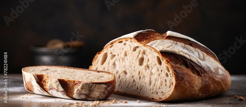 Freshly sliced loaf of sourdough bread