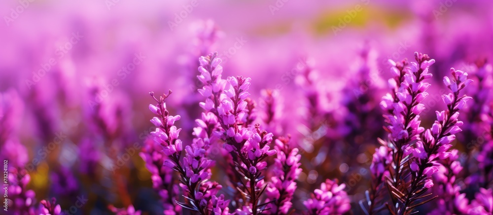Purple wildflowers in field with blurred backdrop Purple wildflowers in field with blurred backdrop
