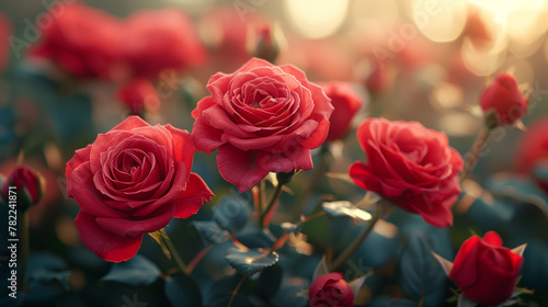 Red roses in bloom with soft background