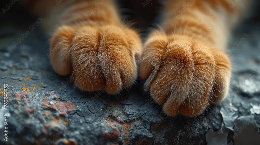 Close-up of cat paws on textured surface Close-up of cat paws on textured surface