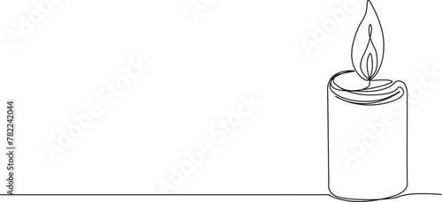 continuous single line drawing of burning candle, line art vector illustration