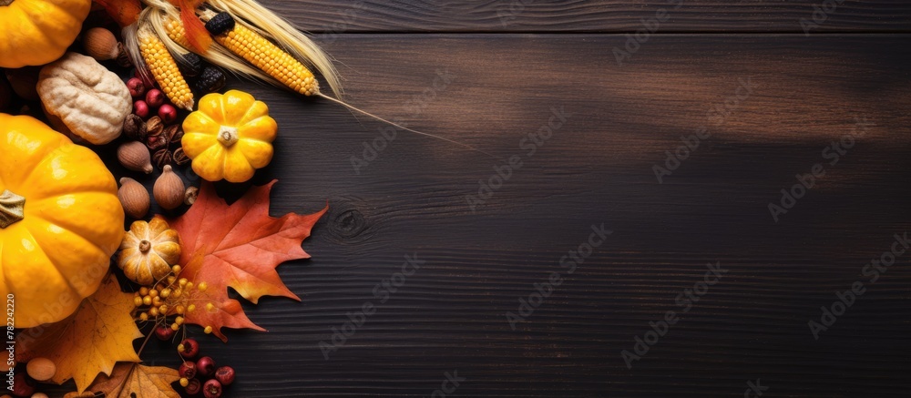 Naklejka premium Autumn pumpkins table setup