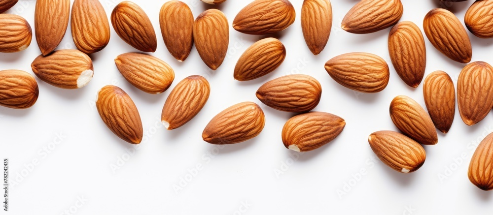 Close-up almonds on white surface Close-up almonds on white surface