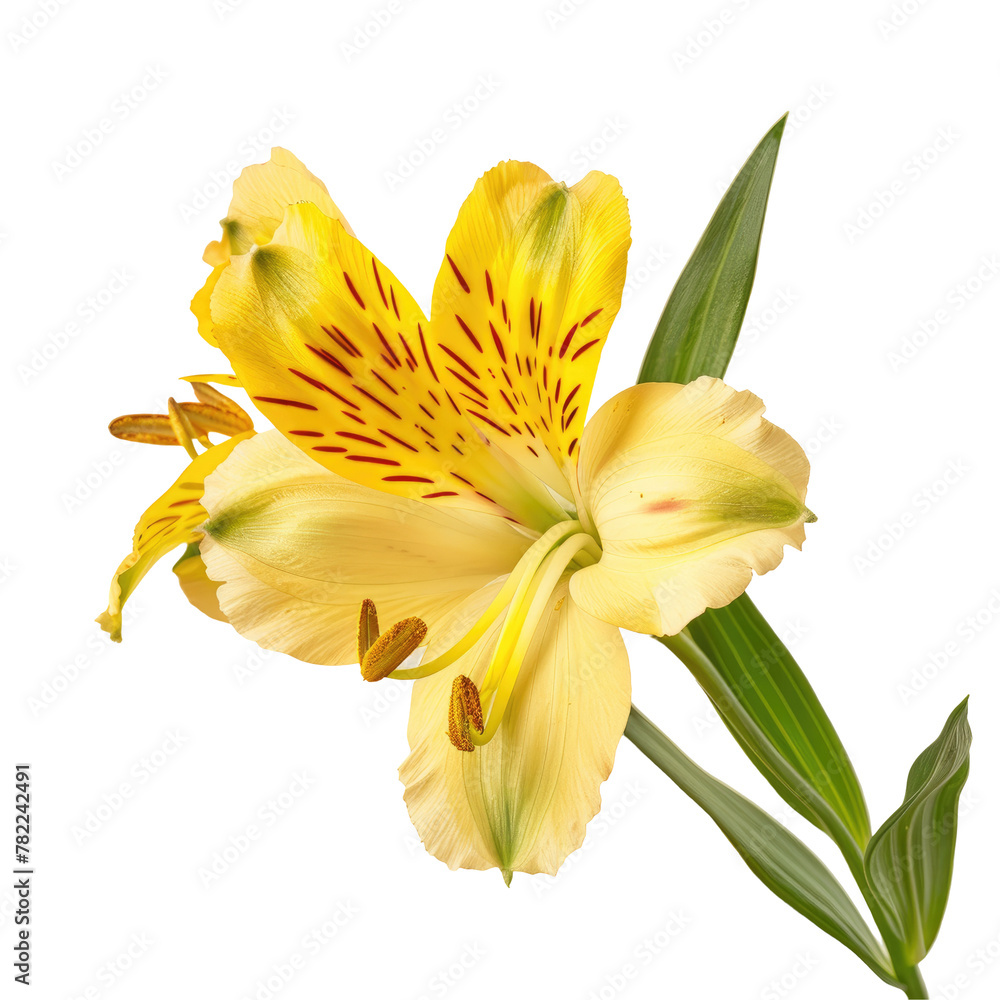 Yellow flower with red spots on stem and leaves on Transparent Background Yellow flower with red spots on stem and leaves on Transparent Background