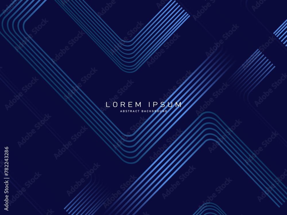 Abstract gradient blue glowing geometric lines on dark background. Modern shiny blue lines pattern. Futuristic technology concept, suitable for covers, posters, banners, brochures, websites, etc.