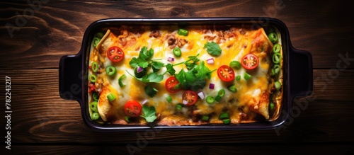 Close-up of cheesy vegetable casserole dish