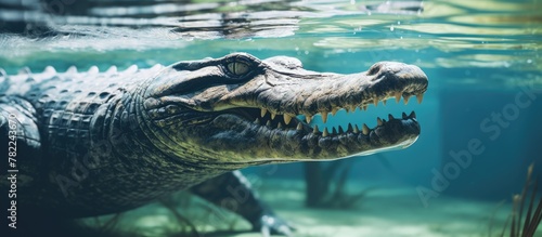 Crocodile Opens Razor-sharp Jaws in Water photo