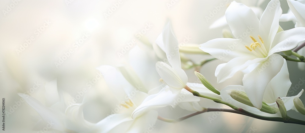 White blooms in vase, mantis on flower