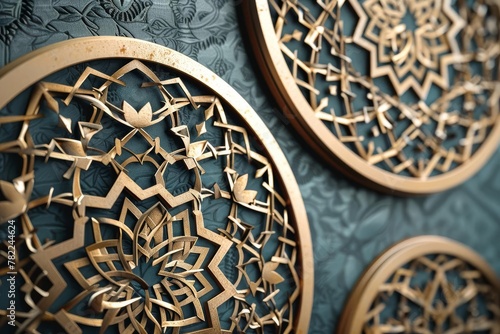 intricate islamic geometric patterns on ramadan background realistic 3d render illustration generative ai