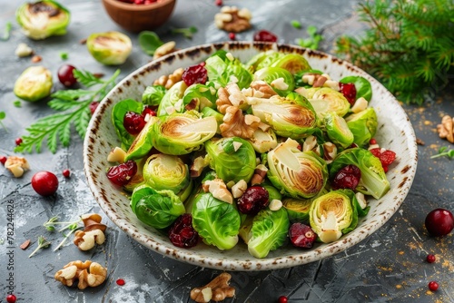 Warm salad with Brussels sprouts cranberries and nuts