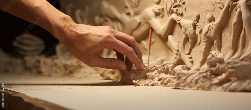 Person carves wall with knife and paper