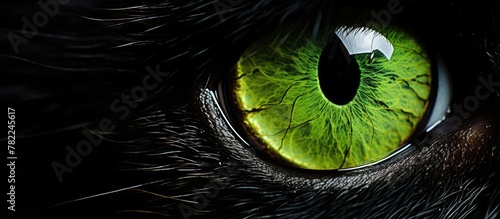 Close up of vibrant green cat iris photo