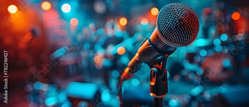 Live Band Ambience with Focused Microphone and Hazy Lights. Concept Live Band, Ambience, Focused Microphone, Hazy Lights