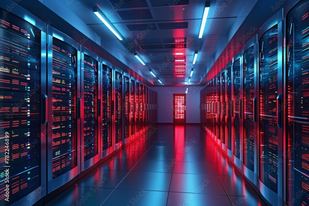 futuristic data center with server racks cooling systems and redundant power supplies 3d illustration futuristic data center with server racks cooling systems and redundant power supplies 3d illustration