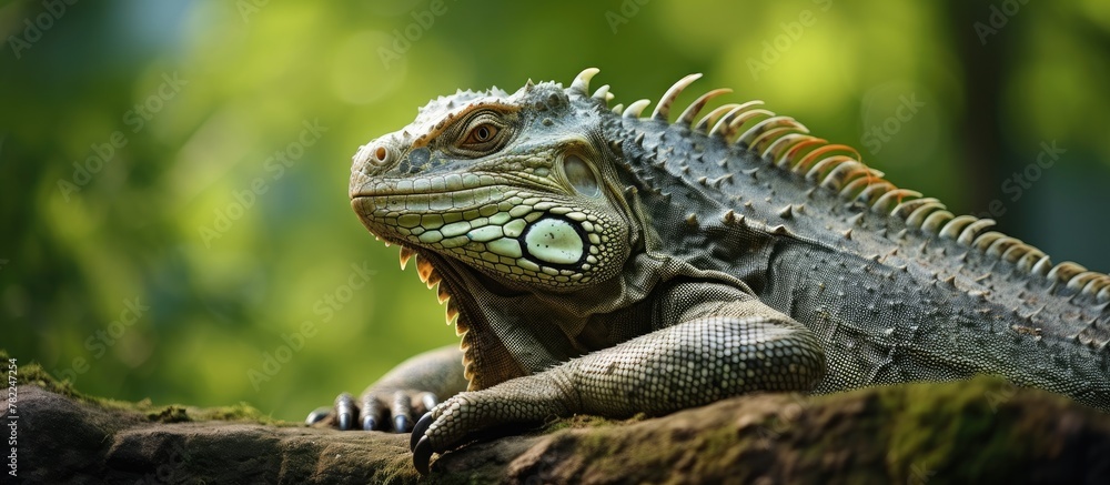 A lizard perched on a tree branch A lizard perched on a tree branch