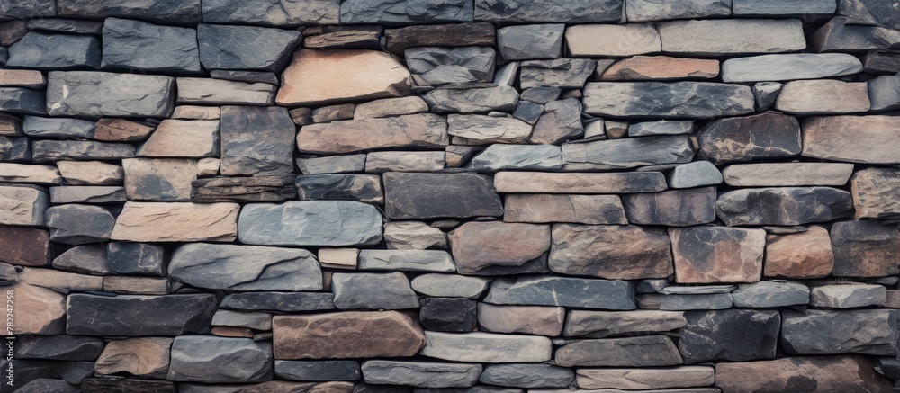 Fototapeta premium Stone wall texture with small patch of soil