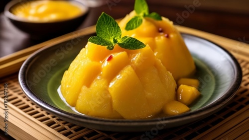  Deliciously ripe mango dessert ready to be savored
