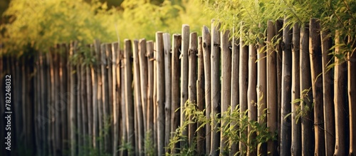 Bamboo Fence with Lush Green Plants