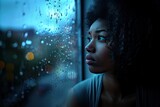 Black young adult woman suffering from depression, sad girl crying and experiencing loneliness, depression and social isolation concept, AI generated