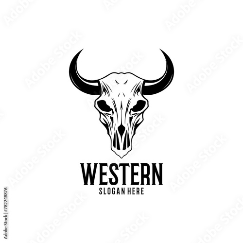 Skull horn logo vector illustration