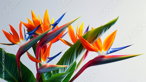 A cluster of bird of paradise flowers with vivid © Reema
