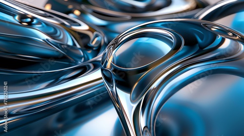 3D rendering of a blue and silver abstract liquid metal background. The image has a smooth, metallic surface with a high level of detail. photo