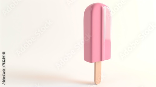 A delicious looking pink popsicle, with a wooden stick, isolated on a white background.