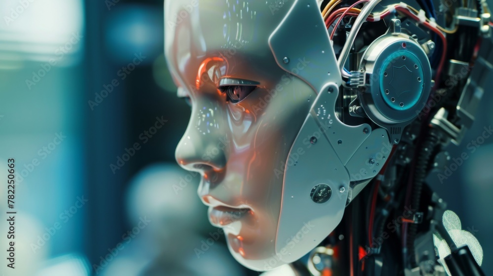 Fototapeta premium a Robot With Headphones Observing