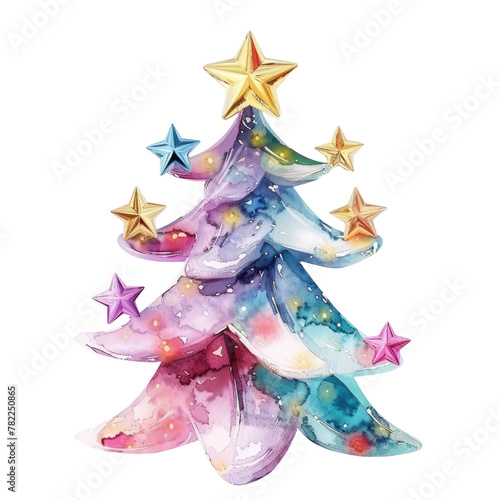 A christmas tree with stars on Transparent Background