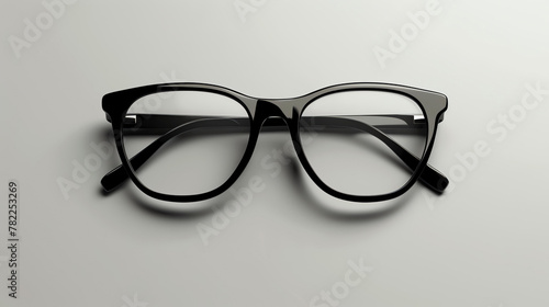 Black plastic framed glasses on a white background. The glasses are slightly angled to the right.