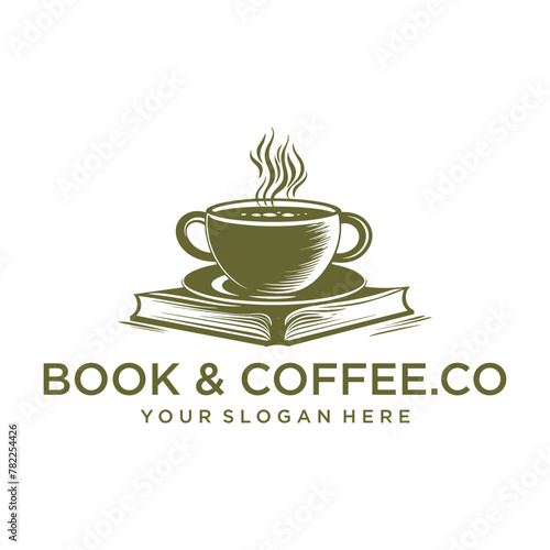 Coffee book, cafe and restaurant logo vector illustration