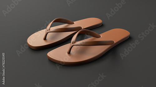 **Image description:** A pair of brown flip-flops on a dark background.