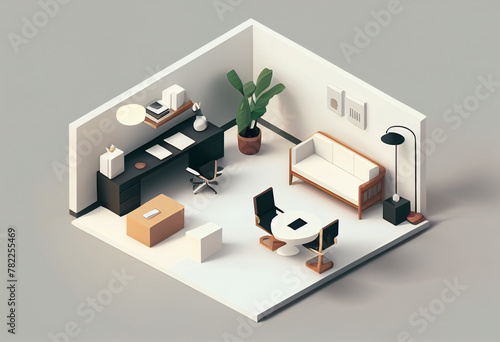 3D Render of Person Working at Computer and Laptop in Office/Home Setting isomatic