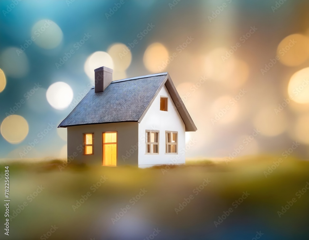 Miniature house is a symbol of mortgage and home ownership on blurred background. Miniature house is a symbol of mortgage and home ownership on blurred background.