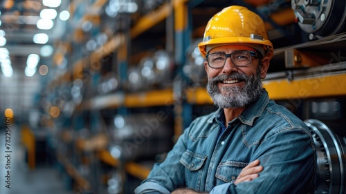 A man in safety vest stands in front of a large industrial plant