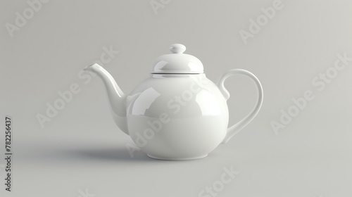 A simple and elegant white ceramic teapot sits on a solid white background. The teapot has a round body, a curved spout, and a small handle.