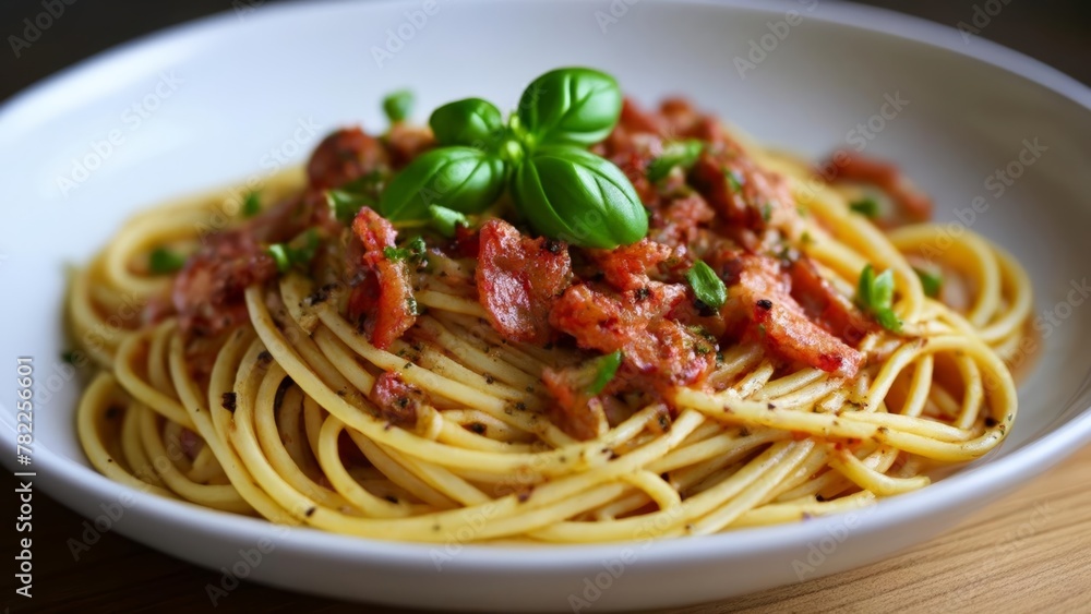 Delicious pasta dish with a vibrant sauce and fresh herbs Delicious pasta dish with a vibrant sauce and fresh herbs
