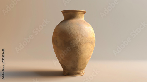 🏺 The image is a 3D rendering of a clay vase. The vase is tall and has a narrow neck. The surface of the vase is rough and has a few small cracks. photo