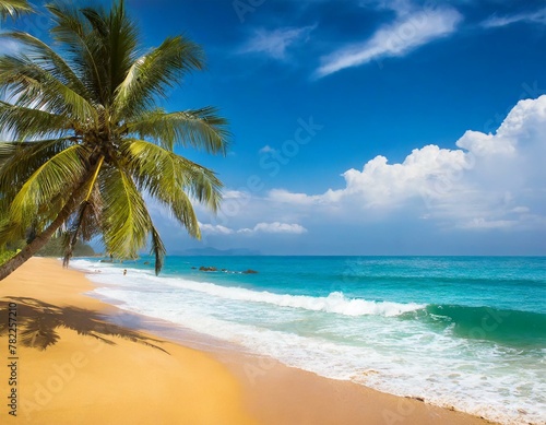 Strand mit blauen Meer und Palmen © oxie99