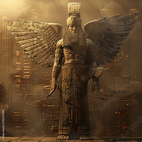 Ancient Anunnaki God Statue 3D Render Illustration