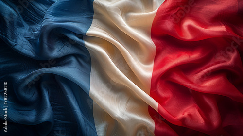 Vivid waving silk fabric red blue white colors French flag, national pride. Patriotic background