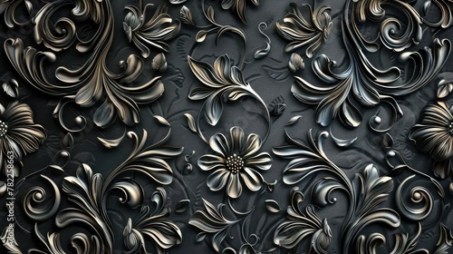 Abstract 4K Black Floral Pattern Vintage Background - Seamless Flower Pattern Wallpaper.