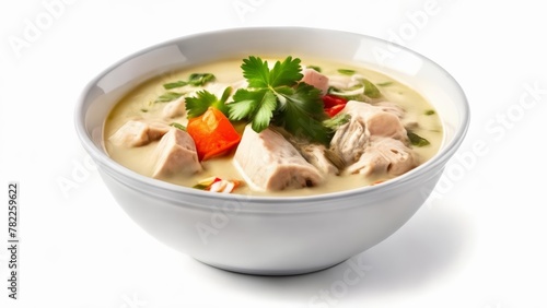  Delicious bowl of chicken noodle soup with fresh herbs and vegetables