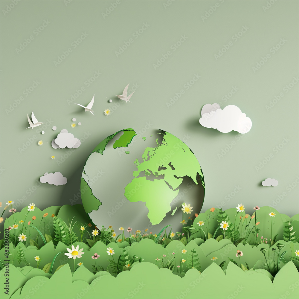 Naklejka premium green planet earth on green meadow