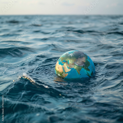 planet earth floating in the ocean
