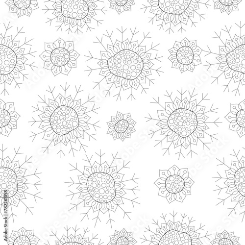 Seamless vector pattern in zenart style for fabrics, wallpaper or background. Seamless vector pattern with abstract snowflake patterns. photo